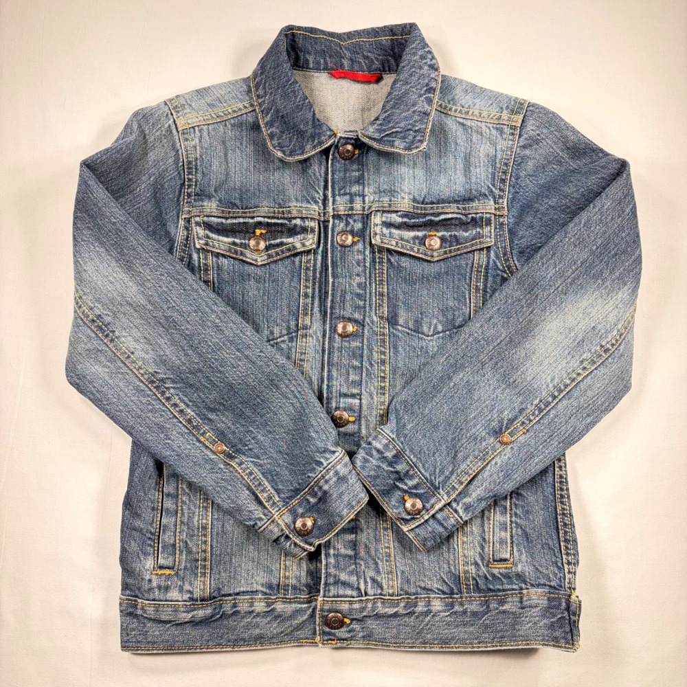 OshKosh B'gosh Kids Size 10 Blue Denim Trucker Jacket Medium Wash Logo Back